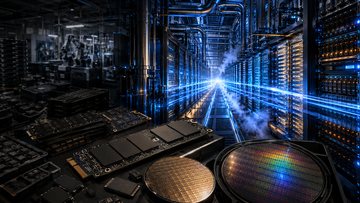 Stylized Sandisk storage and datacenter graphic showing AI demand and margin expansion