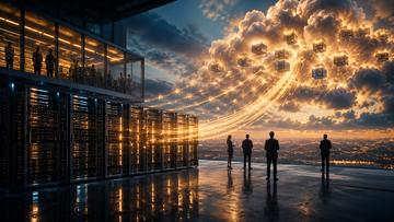 Abstract cloud and compute graphic showing excess AI capacity turning into revenue