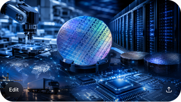 Semiconductor wafer and chip supply chain graphic showing upstream control and AI memory leverage