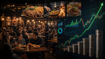 Restaurant traffic, menu execution, and breakout stock chart graphic