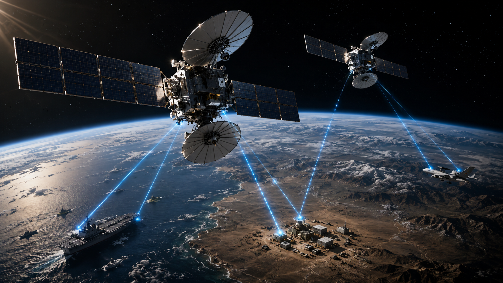 Secure military communications satellites and defense backlog graphic