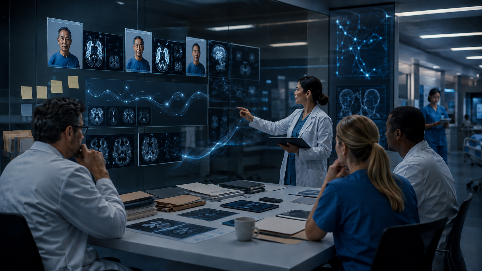 Healthcare AI assistant, longitudinal care, and patient management graphic