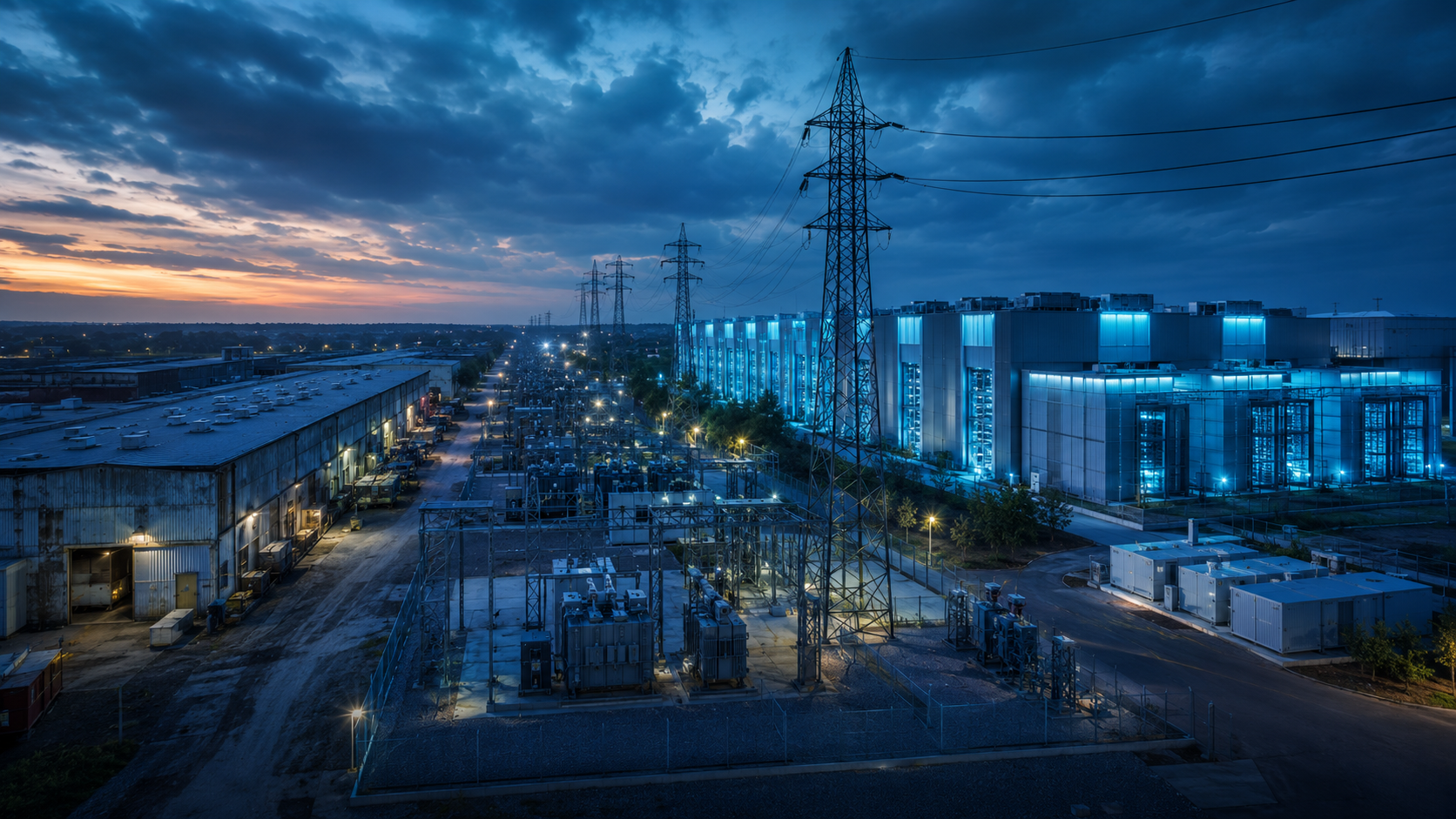A former bitcoin mining campus transforming into a hyperscale data center with power substations and long-term lease cash flows