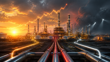 Three U.S. oil refineries at record stock-price levels with gasoline diesel and jet-fuel pipelines diverging from crude oil
