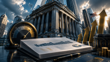 Bank tower, capital return, asset cap, and Q2 earnings report being weighed on a scale