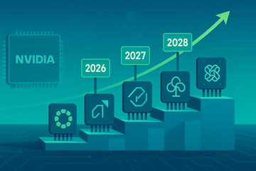 Five AI chip logos on a public-market podium with Nvidia in the distance as the incumbent, with rising IPO valuation tags for the 2026-2028 calendar