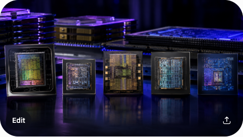 A panoramic comparison of AI compute architectures: an Nvidia H200 GPU die, an Apple Neural Engine NPU, a Broadcom custom ASIC die, a Google TPU die, and an Intel Xeon CPU die, with HBM stacks and CoWoS interposers in the background