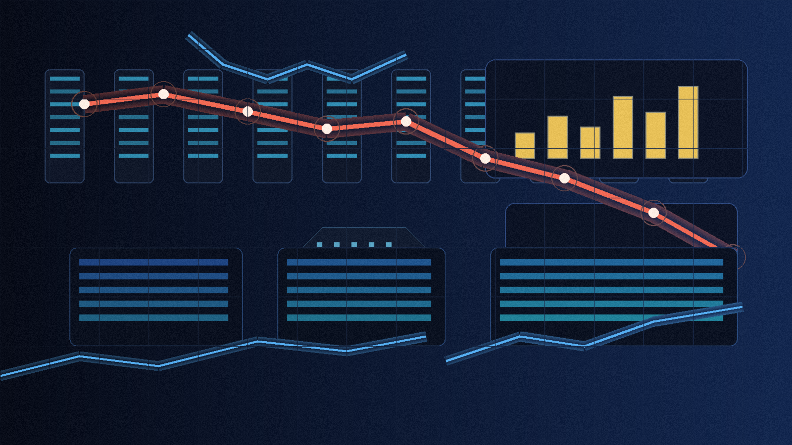 Gemini model dashboard, code benchmark failures, and Alphabet stock pressure on a dark AI product screen