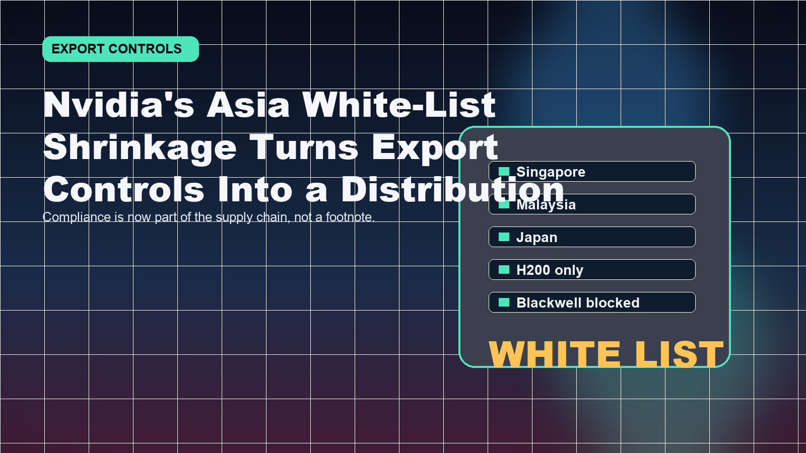 Nvidia white list, inspectors, and export-control lanes tightening across Singapore, Malaysia, and Japan