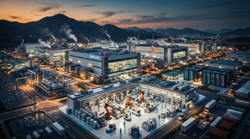 Chip factory and data-center style graphic showing South Korea's AI industrial buildout