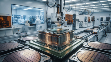 Stacked semiconductor packaging layers and AI chip integration graphic