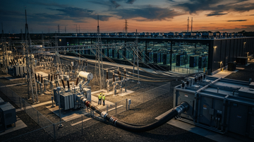Electric grid and data center load graphic with demand growth and power bottlenecks