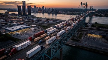 North American trade shock graphic with a 35% tariff banner and supply chain pressure