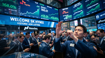 SK hynix memory chips and Nasdaq-style market backdrop showing AI demand and supply tightness